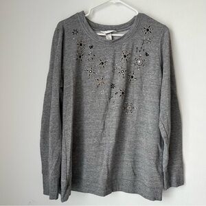 Christopher & Banks Long Sleeve Pullover Top Gray Glittery Jewels Size L